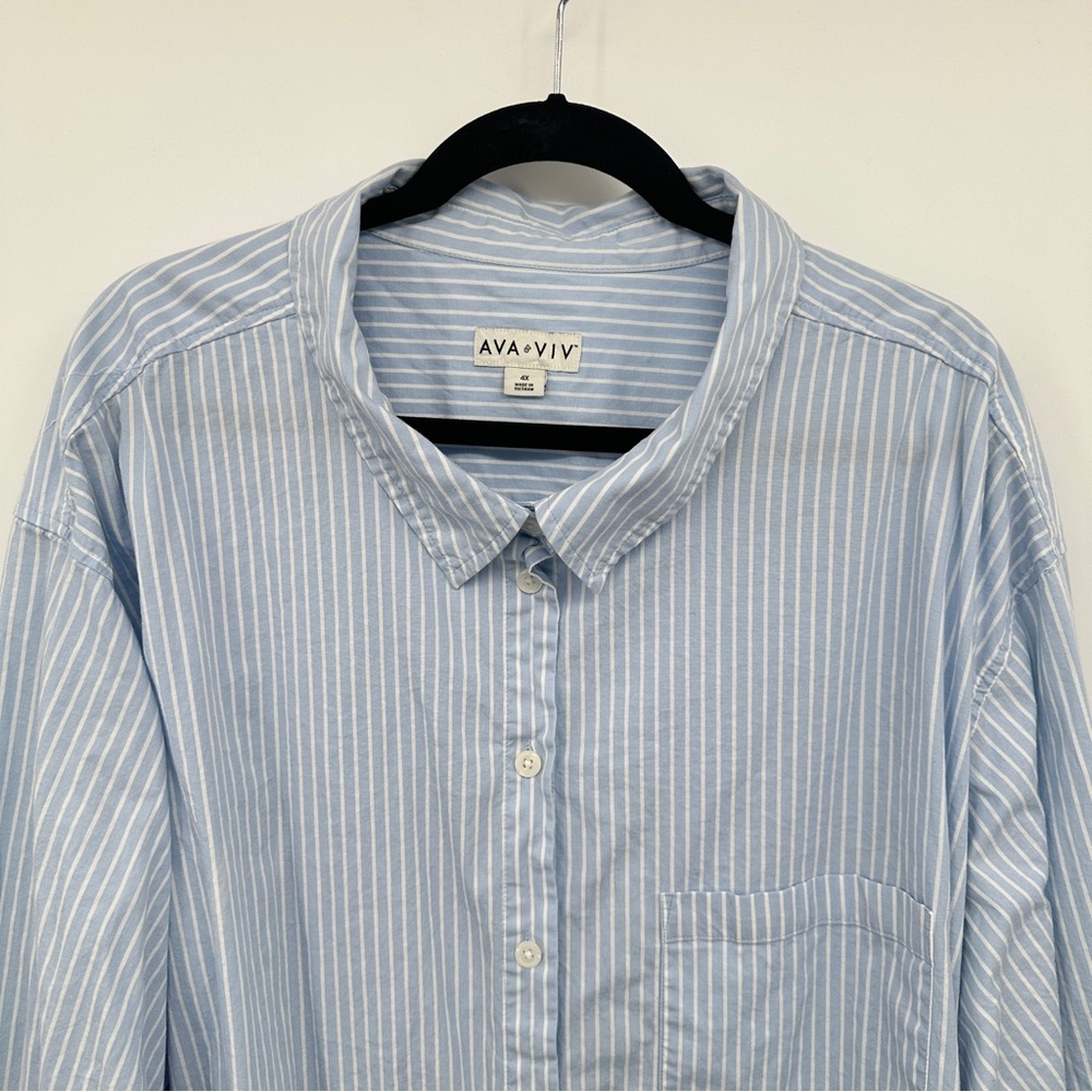Ava & Viv Light Blue Striped Button Up Shirt Top Womens Plus Size 4X‎ Stretch - Picture 2 of 9